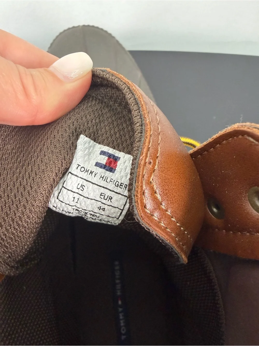 Tommy Hilfiger Colins 2Brown Leather Rubber Duck Boots with Yellow Laces - Men’s